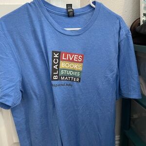 District Blue Graphic Tee with Multicolor Design